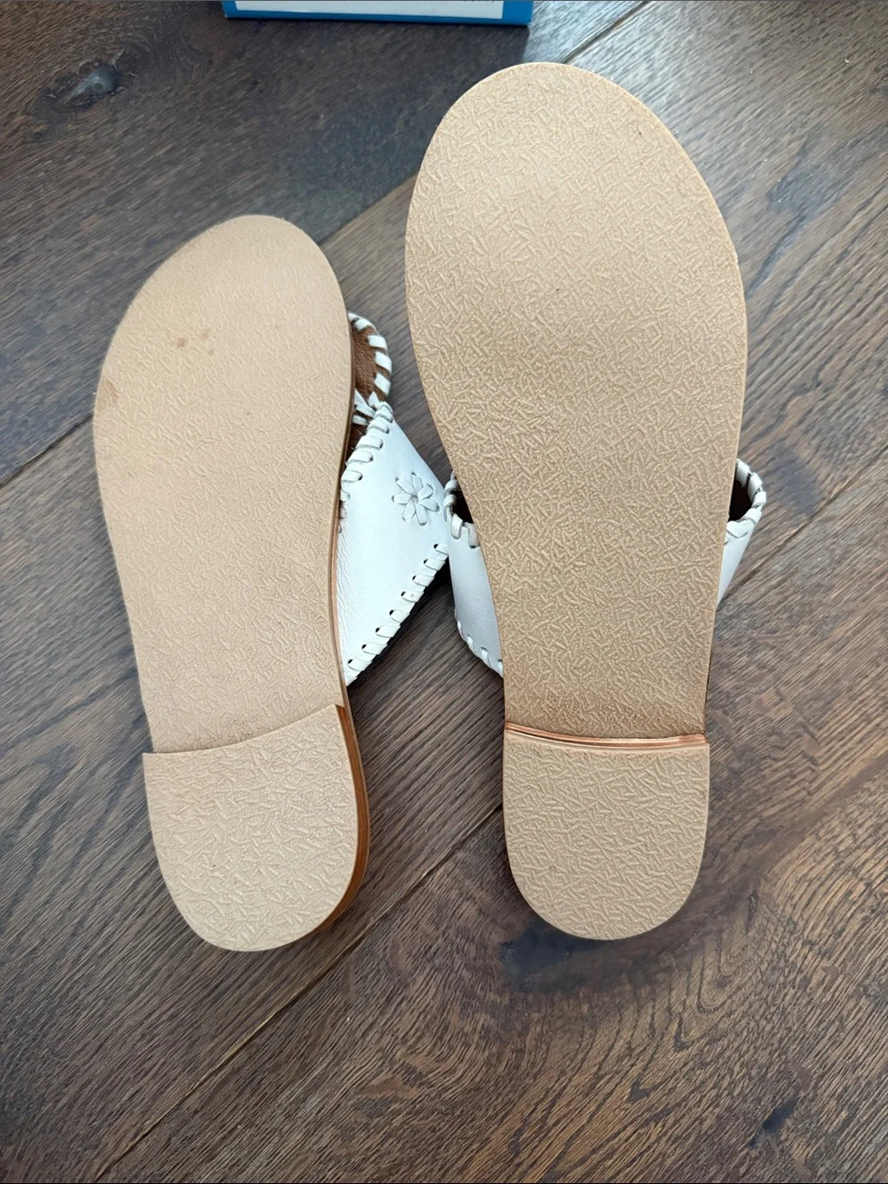 Jack Rogers Girls White Leather Slide Sandals with Floral Medallions